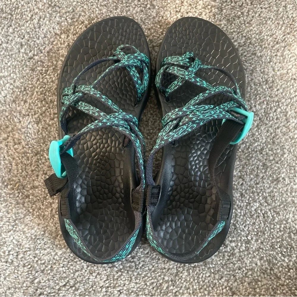 Chaco Z Cloud ZX2 Sandals Women’s Size 9 Hiking Water Shoes Toe Loop Green Black